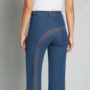 NWT Modcloth Wide Leg Jeans with Rainbow stitching!